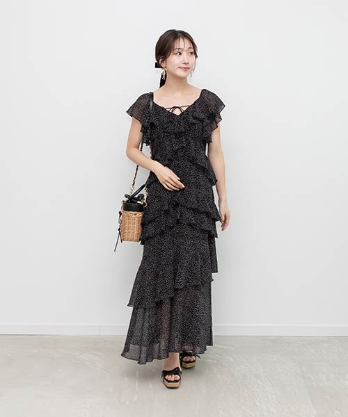 【SALE】フリルティアードシフォンワンピース