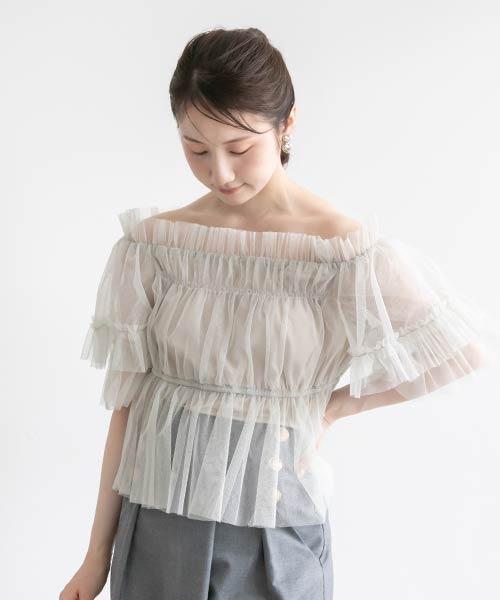 【SALE】ラメチュールギャザーブラウス